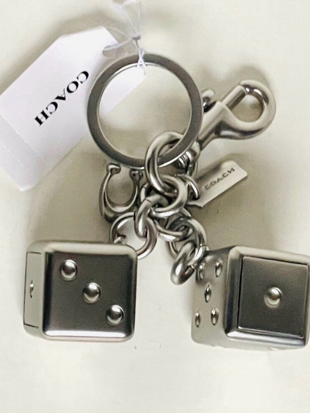 COACH Silver Dice Keychain Keyring